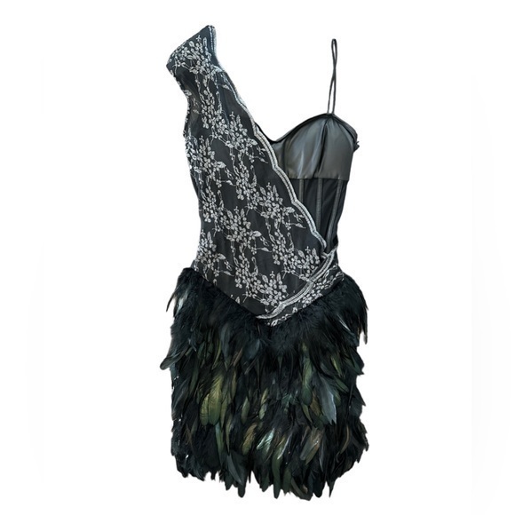 bebe Dresses & Skirts - Bebe Black Corset Feather Mini Dress Size S